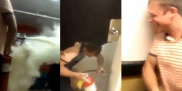 Tordant: Un gars saoul s&rsquo;amuse avec un extincteur!