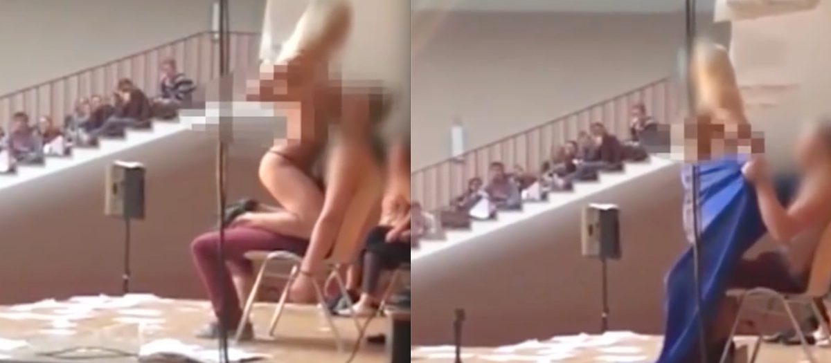 Cet élève du secondaire se fait donner une danse contact torride par une stripteaseuse (et elle enlève TOUT!)