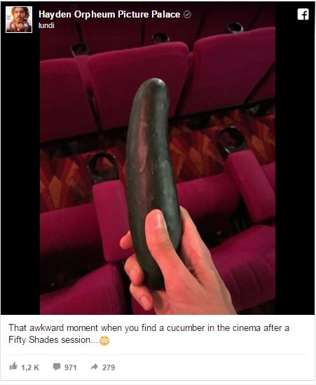 Fifty Shades Darker: Un concombre retrouvé dans le cinéma après la diffusion…!